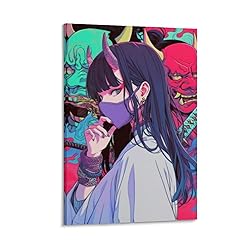 Vaporwave Anime Japanese Samurai Girl Poster Canvas