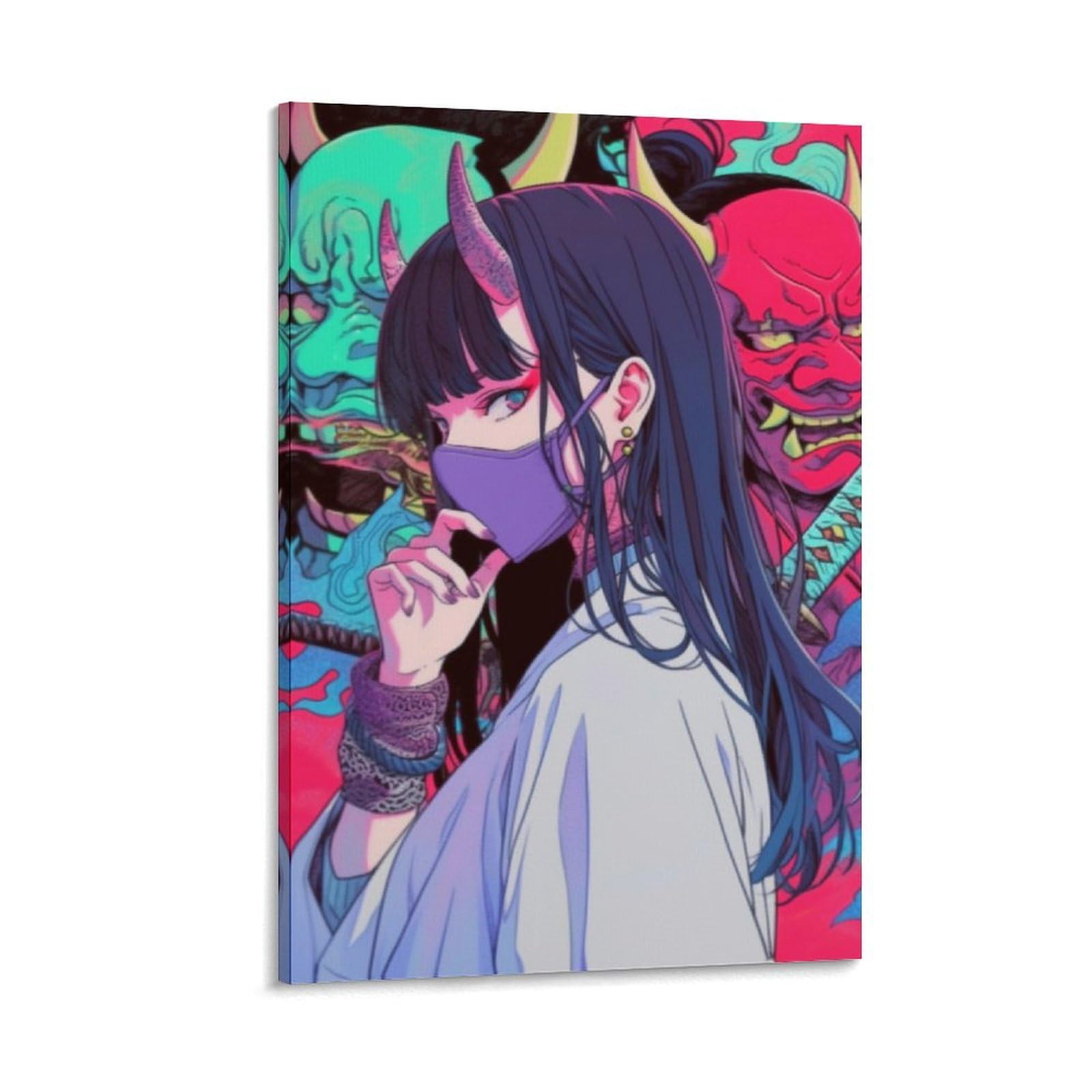 Vaporwave Anime Japanese Samurai Girl Poster Canvas