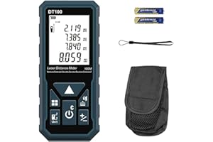 ACPOTEL Laser Measure 328ft DT100 Laser Distance Meter 100M Portable Handle Digital Measure Tool Range Finder Larger Backlit LCD 4 Line Display IP54 Shockproof