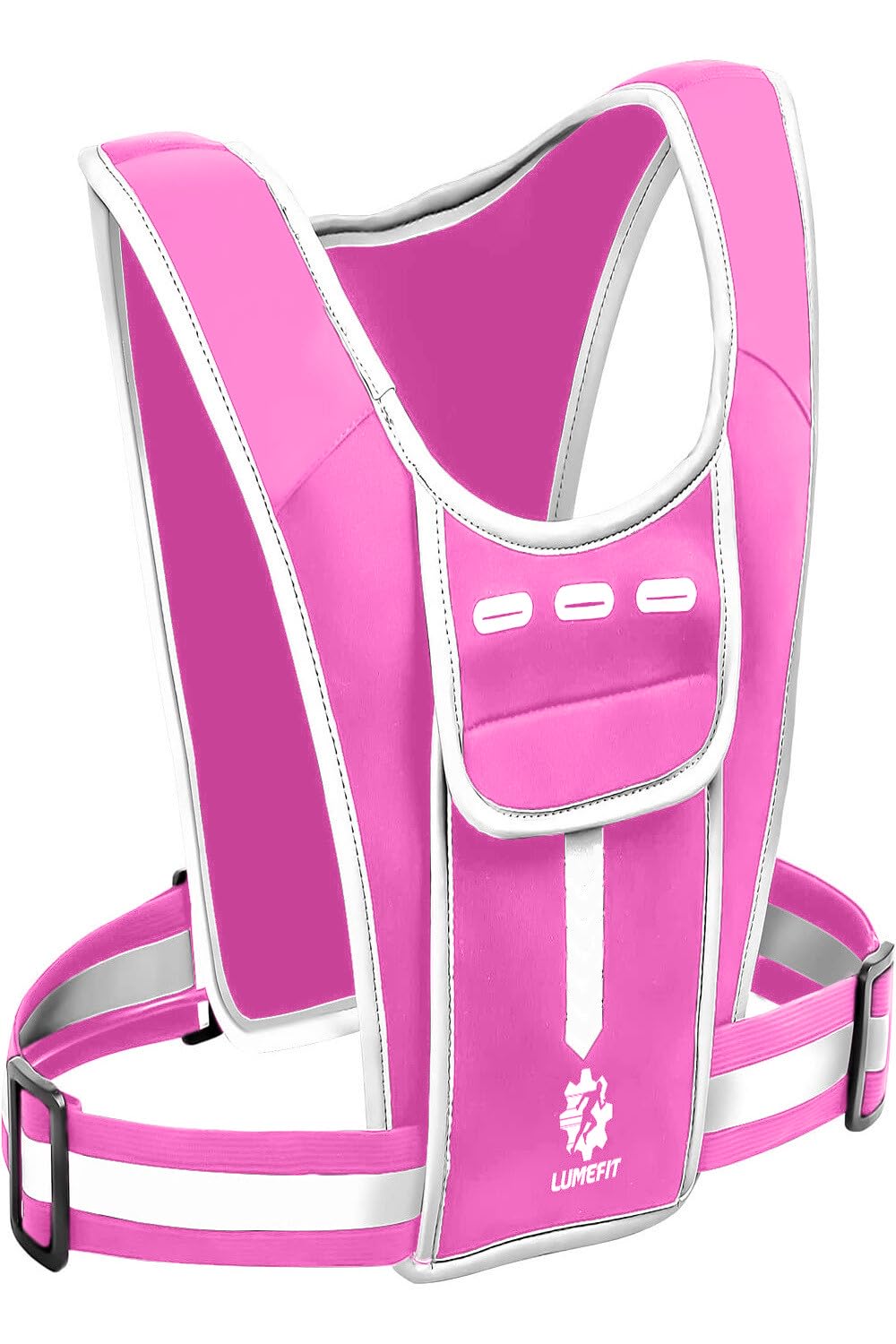 LUMEFIT Running Vest Phone Holder – Practical Jogger Phone Holder – Reflective Running Phone Holder with Water Bottle Pocket and Fixing Rope – Features Headphone Jack and Shoulder Pocket (Pink) — image 1