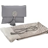 BABY SHOWER CHOCOLATE Muslim Prayer Rug and Tasbeeh Set with Portable Premium Shantung Bag – Soft Janamaz Sajadah for Men & Women – Islamic Gift for Ramadan, Eid, Hajj, Umrah – Travel Prayer Mat