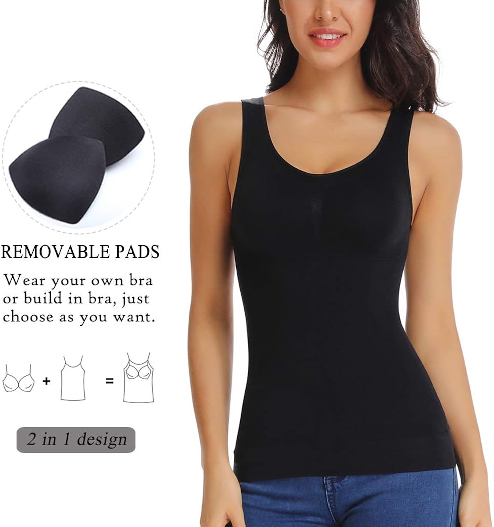 JOYSHAPER Women’s Shapewear Tank Top Tummy Control Cami Shaper Seamless Shaping Camisole Slimming Padded Tanks at  Women’s Clothing store
