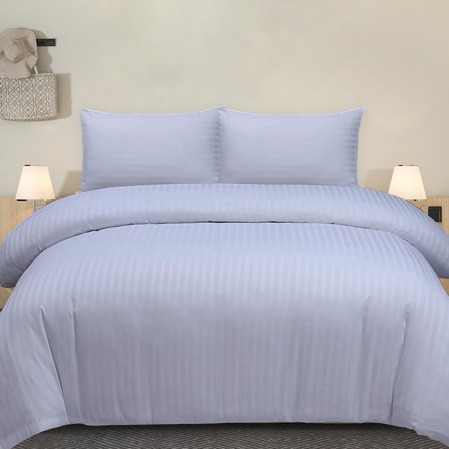 Indus Textiles Duvet Cover Set 100% Egyptian Cotton Satin Stripe 300 Thread Count Luxury Hotel Quality, Super King - White