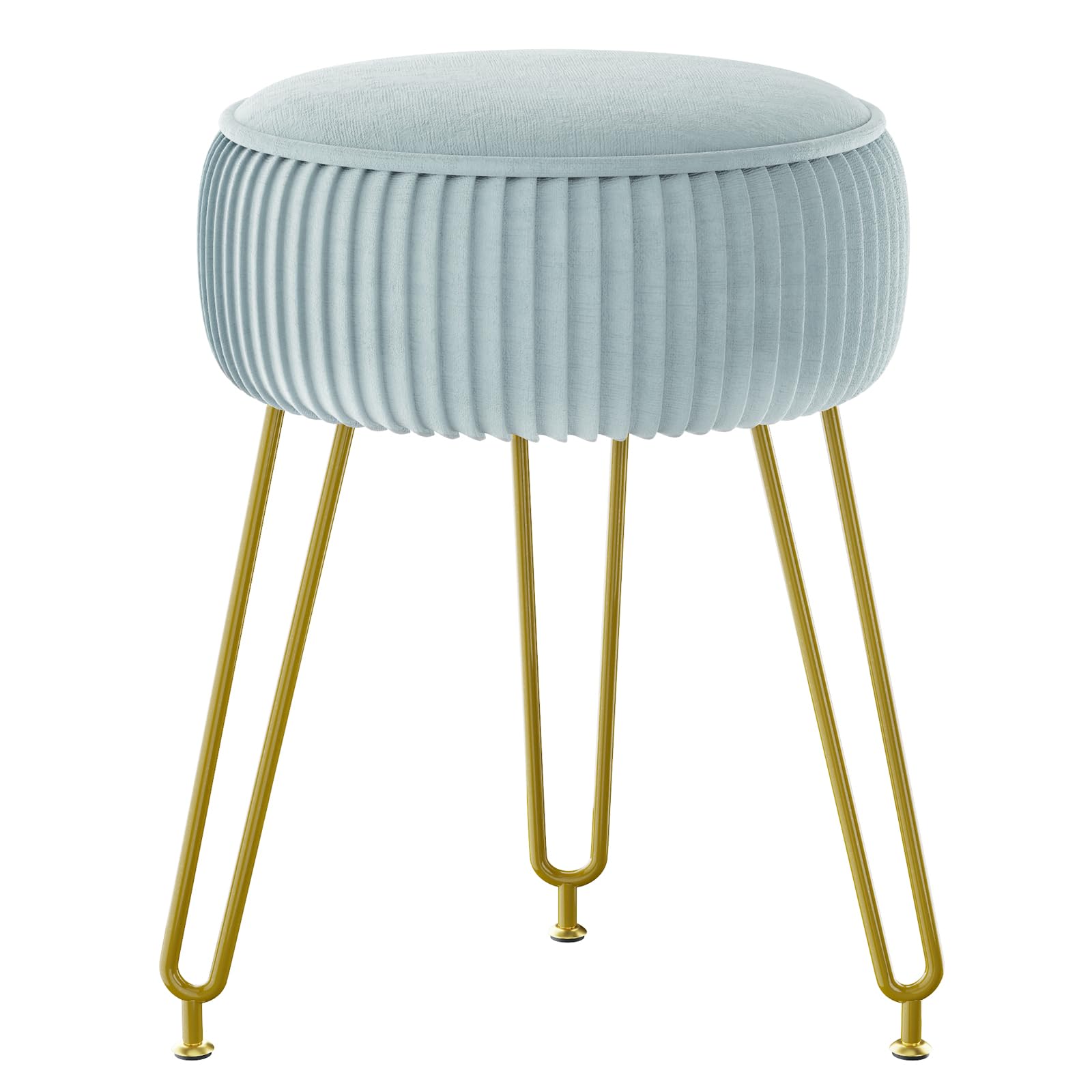 Photo 1 of IBUYKE Velvet Round Footrest Stool Ottoman, Makeup Vanity Stool Side Table, Velvet Dressing Table Seat, Pouf Couch Stool, Golden Steel Legs, Blue LG-30H