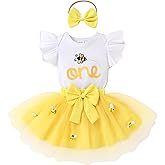 HAPPYMA Baby Girls One 1st Birthday Outfit Bee Sunflower Romper Tulle Tutu Skirt Sequin Bow Party Clothes Set