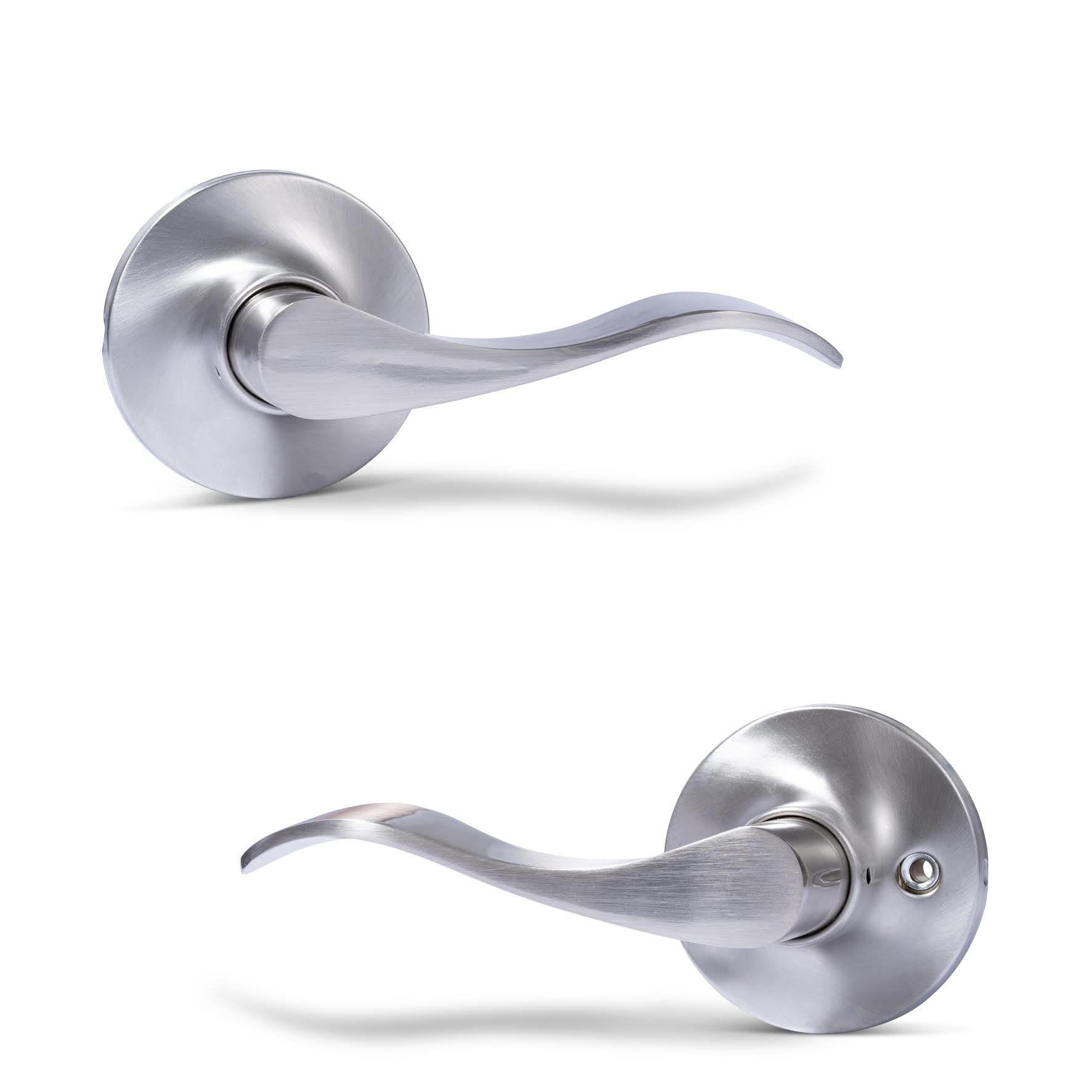 hentel Wave Style Passage Door Lever Closet Kitchen Handle Keyless in Silver