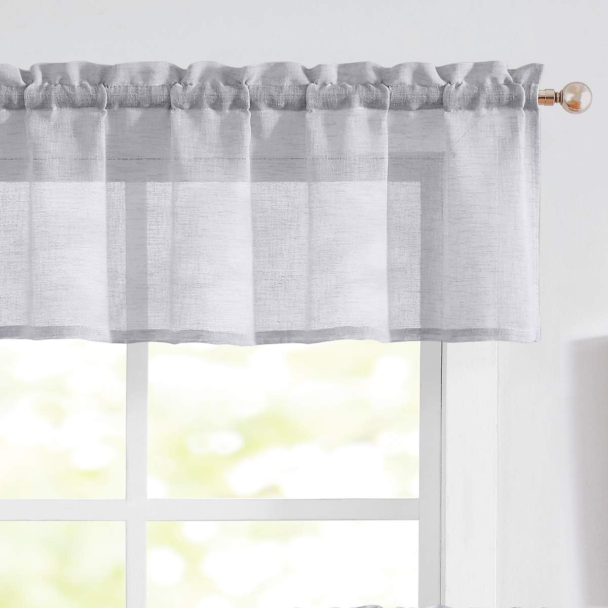 Amazon Com Fragrantex Valance For Kitchen Windows 15 Inch Long Basement Curtains Grey Sheer Short Cafe Bay Window Curtains Panels Rod Pocket Window Topper 60 W X 15 L 1 Panel Home Kitchen