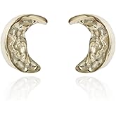 925 Sterling Silver Hammered Crescent Moon Boho Earrings Studs for Women
