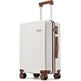Ruausine Carry on Luggage Airline Approved, Hardside Carry-on Suitcase with Spinner Wheels, Hard Shell Lightweight Small Travel Luggage with TSA Lock (White)