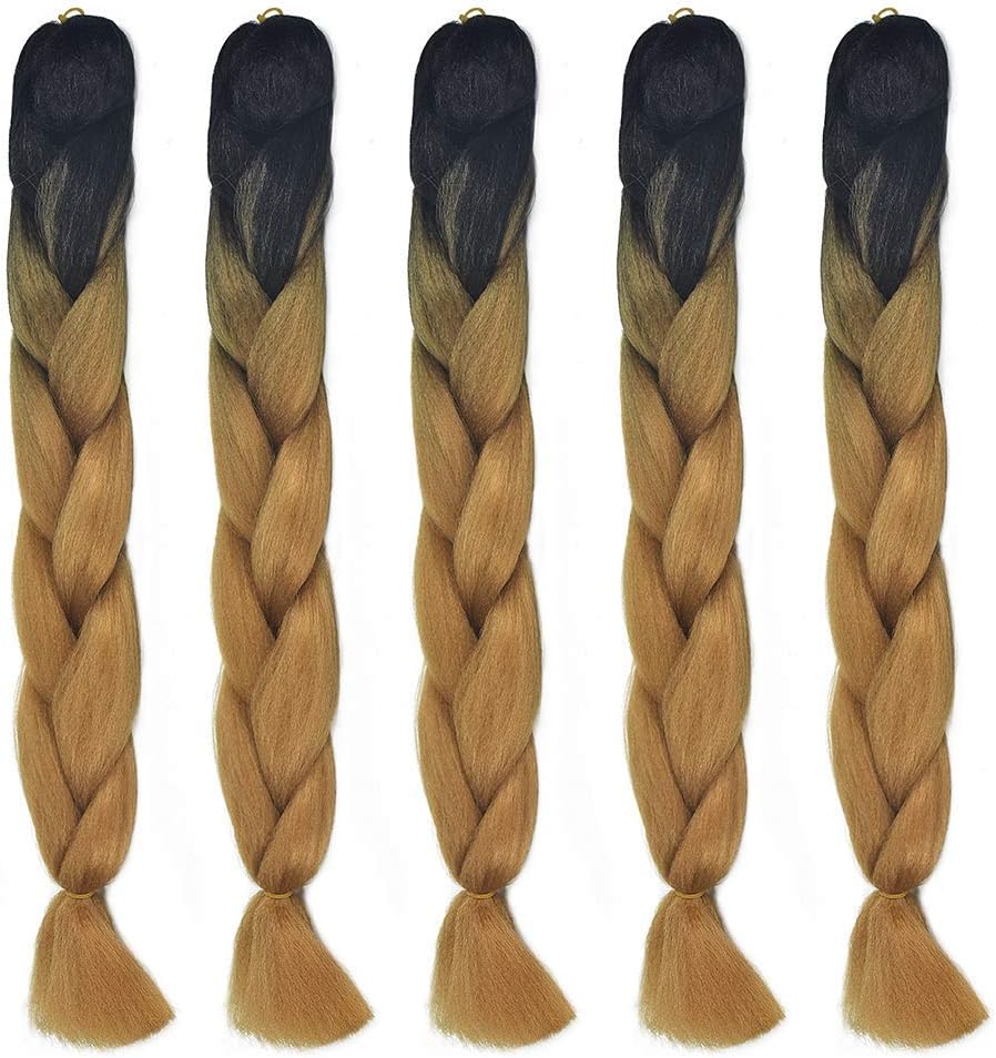 24'' Long Jumbo Braid Hair Extension Ombre Multicolor Gradient Colors 2 Tone 100g Braids Hairpiece Synthetic Heat Resistant Long Time Using Wig Hair Extension(5 Pieces/Pack) (B25)