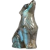 Artistone Labradorite Crystal Wolf Statue 2.0 inch Hand Carved Gemstone Wolf Figurine Small Animal Carvings Collective Healing Stones for Home Decor Reiki Gifts