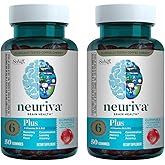 NEURIVA Plus Brain Supplement for Memory, Focus & Concentration + Cognitive Function with Nootropics Phosphatidylserine and Neurofactor, VIT B6 & B12, Strawberry Flavor, 50 Gummies (2 Pack)