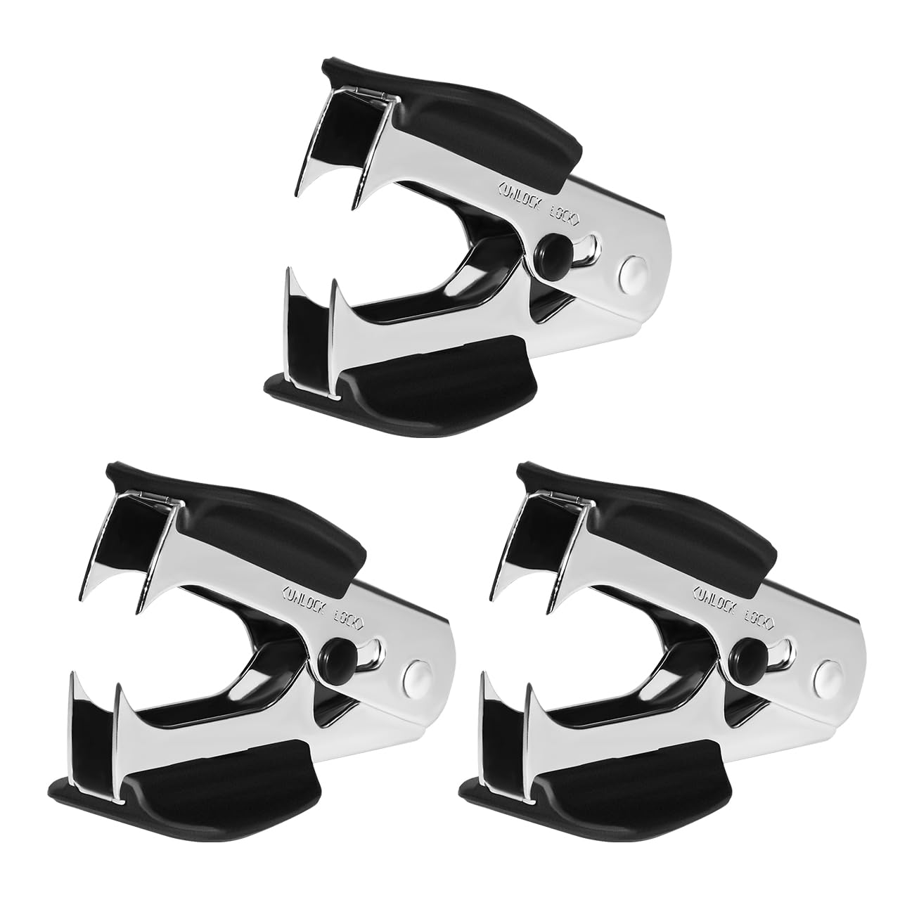 JIKIOU Staple Remover with Steel Jaws, 3 Pack Extra Wide Finger Grip Staple Pull Tool with Safety Lock for School Office Home, Black