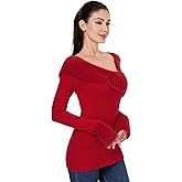 AmélieBoutik Women Asymmetric Neckline Faux Fur Trim Long Sleeve Fashion Casual Tunic Sweater Tops