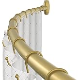 TOPROD Curved Shower Curtain Rod 48-72 Inches Adjustable Round Shower Rods | Gold,Rounded Bowed,More Shower Space,Need to Drill,for Bathroom, Bathtub