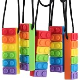 SLGOL Sensory Chew Necklaces for Kids, Helps Redirect Chewing Habits | Autism Chew Toys, Food-Grade Silicone, BPA-Free, Rainbow Chewelry for ADHD, SPD, Adjustable Cord, Breakaway Clasp, 5 Pack