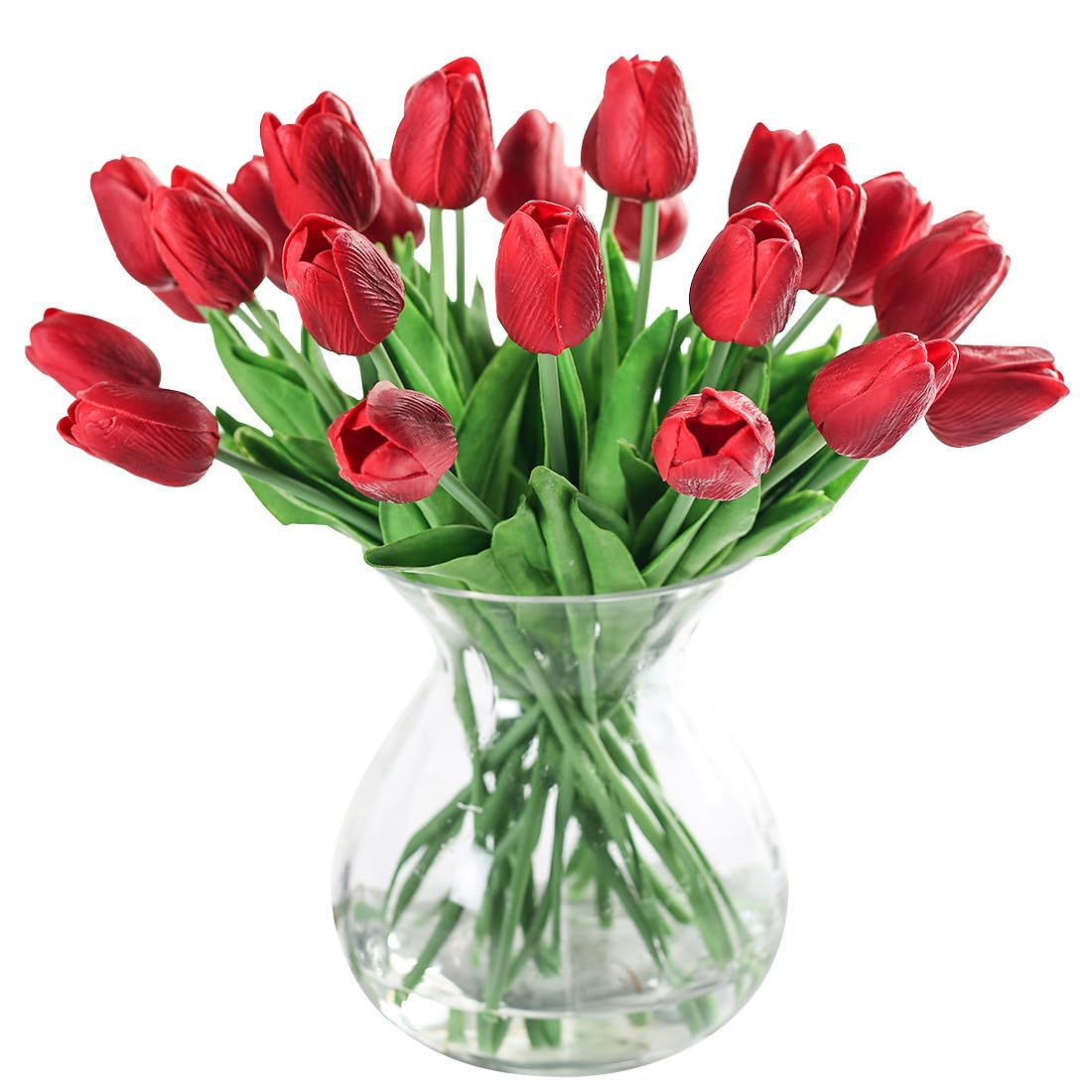 JUSTOYOU 20pcs Real Touch Latex Artificial Tulips Flowers Fake Tulips Flowers Wedding Bouquets for Wedding Home Garden Decoration(Red)