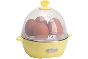 Tasty Mini Rapid Egg Cooker, 5-Egg Capacity for Perfect Hard Boiled Eggs or Omelets, Auto Shut Off, Yellow