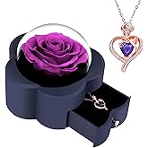 Preserved Rose with Heart Necklace Eternal Flower Gift for Mom Wife Girlfriend Women Perfect for Valentine's Day Birthday Anniversary Mother's Day Christmas Purple Rose