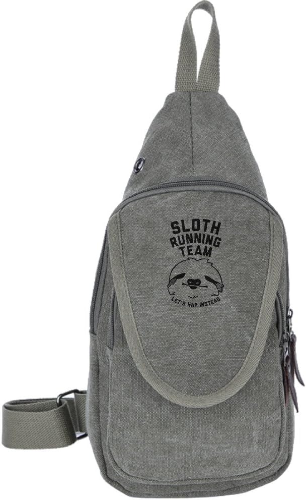 LKddie Sloth Running Team Cool Outdoor Sports Casual Canvas Unbalance Backpack Crossbody Sling Bag Shoulder Bag Chest Bag