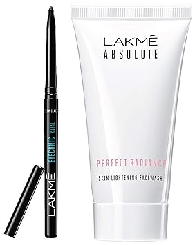 LAKMe Eyeconic Kajal, Deep Black, 0.35g & Lakme Absolute Perfect Radiance Skin Lightening Facewash, 50g