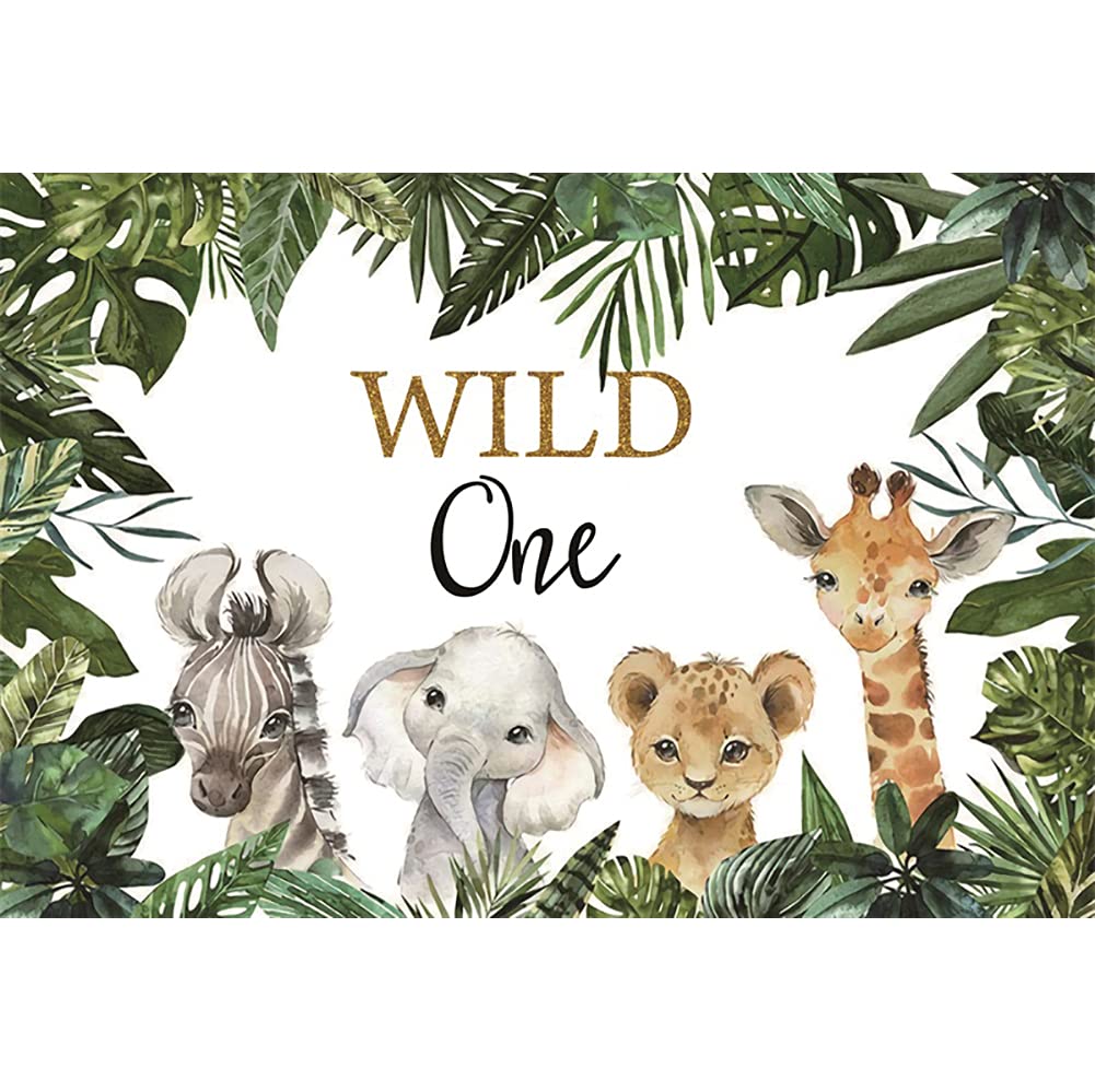 Renaiss 7x5ft Jungle Animals Wild One Photography Background Safari Animals Greenery Backdrop Baby Shower First Birthday Party Decorations Supplies Cake Table Banner Vinyl Photo Studio Props