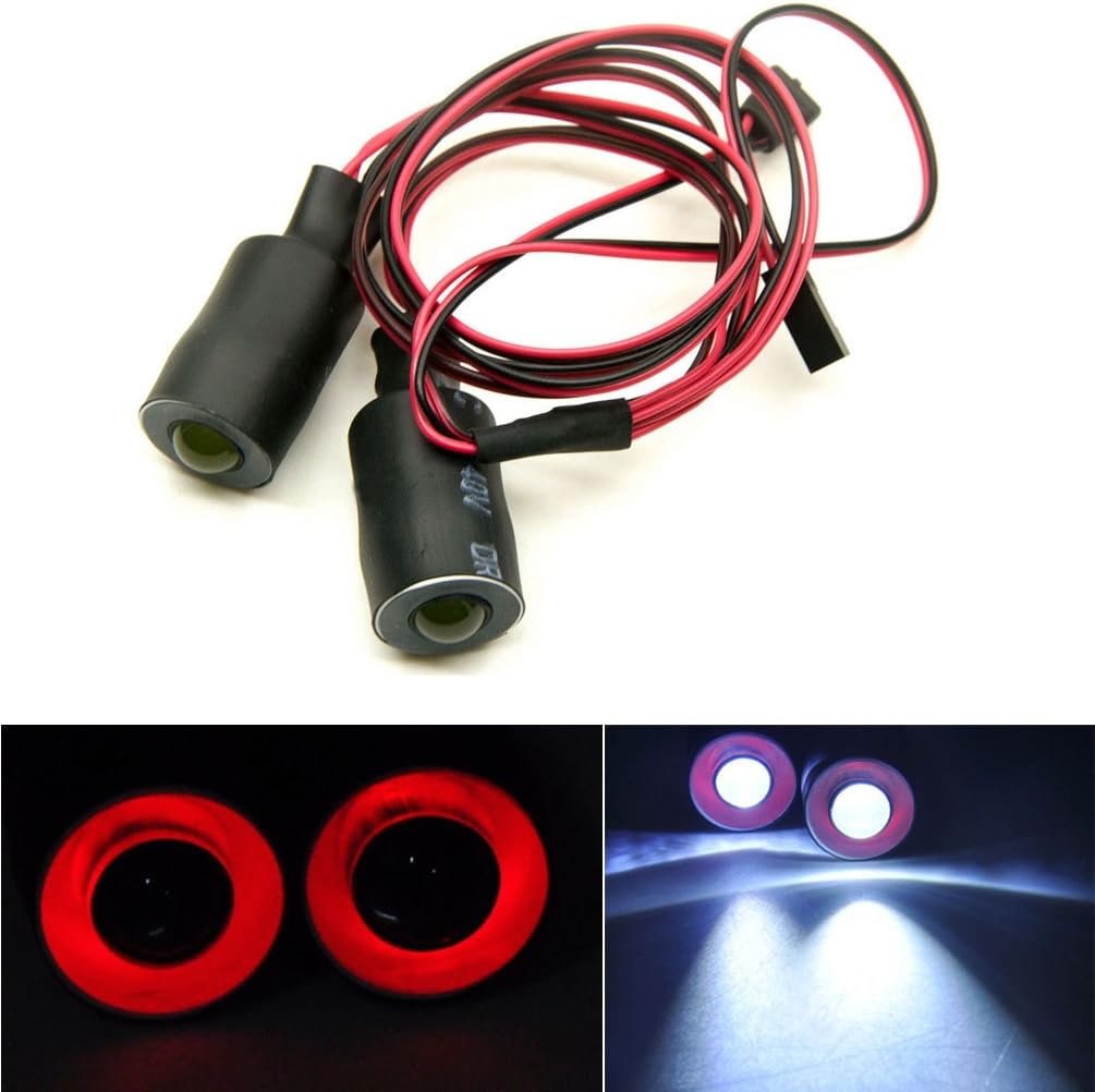 MOHERO 2 LEDs Angel Eyes & Demon Eyes LED Light Headlights for 1/10 RC Model Crawler Cars Headlamps (Red+White, 17mm)