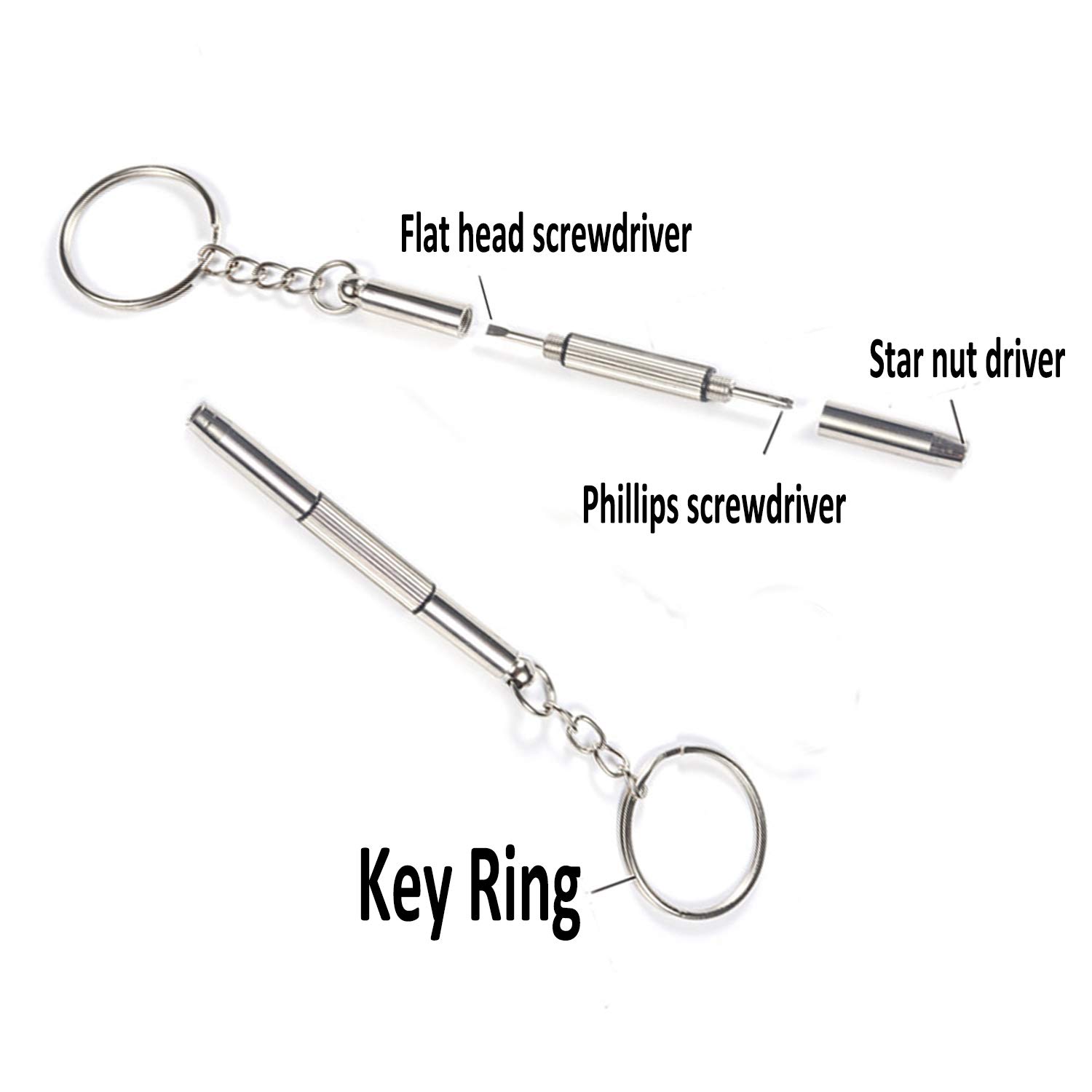 Mini 3 in 1 Screwdriver Keychain, Hotetey 8 Pack Stainless Steel Precision Screwdriver Keyring Repair Tool for Eyeglass Sunglasses Watch Phone Electronics