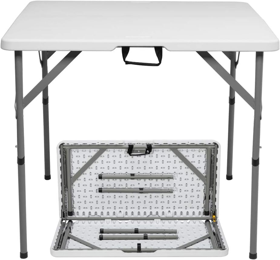 VINGLI 34" Fold in Half Square Table, Bi-Folding Commercial Table, Portable Plastic Dining Card Table for Kitchen or Outdoor Party Wedding Event, White Granite: Kitchen & Dining