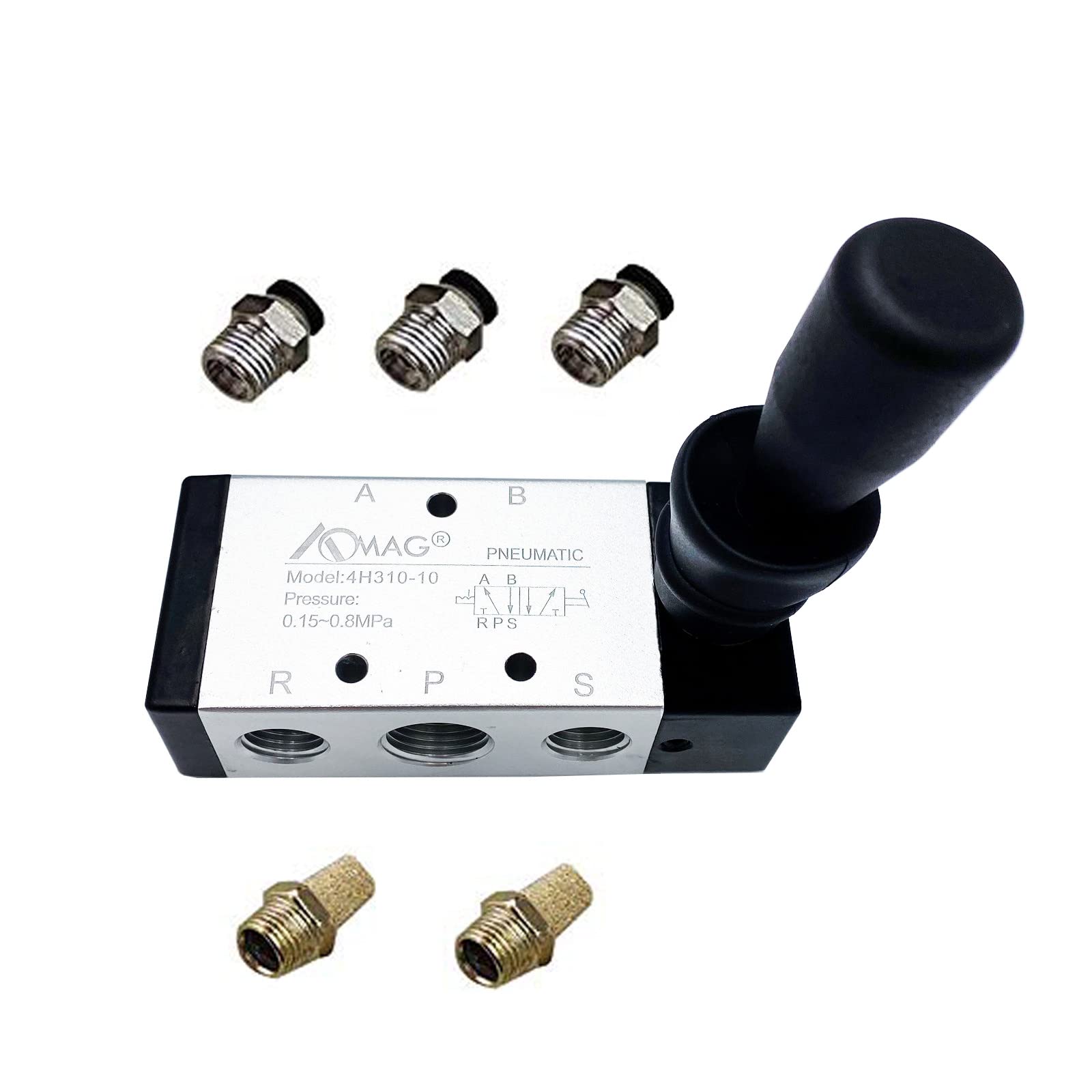 AOMAG Pneumatic 3/8" PT 5 Way 2 Postion Air Hand Lever Operated Valve Pneumatic Solenoid Valve Manual Control Push-Pull 4H310-10