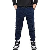 CAMLAKEE Boys Stretch Cargo Pants Kids Drawstring Elastic Waist School Youth Twill Joggers Pants