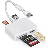 SD Card Reader, 5 in 1 USB-C &amp; USB Card Adapter with SD/MicroSD/MS and Dual USB-A Ports Memory Card Reader for iPhone 17/16/15 Pro Max iPad MacBook Pro/Air M4/M3 Android Phone/Tablet PC (White)