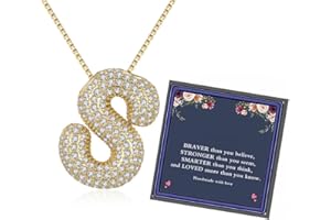 LIU JUN Bubble Letter Necklace Gold For Women, Cubic Zirconia Balloon Initial Alphabet Pendant 18k Gold Plated Dainty Statement Teen Girls Gift Jewelry