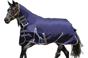 WeatherBeeta ComFiTec Essential Combo Neck Heavy Horse Blanket, Navy/Silver/Red, 66"