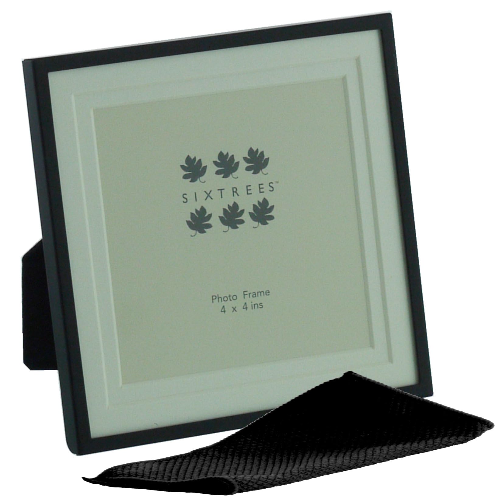 Sixtrees Park Lane 285344(MIF) Black Metal 4x4 inch (102x102mm) Photo Frame with soft white double Mount - Complete with microfibre polishing cloth.