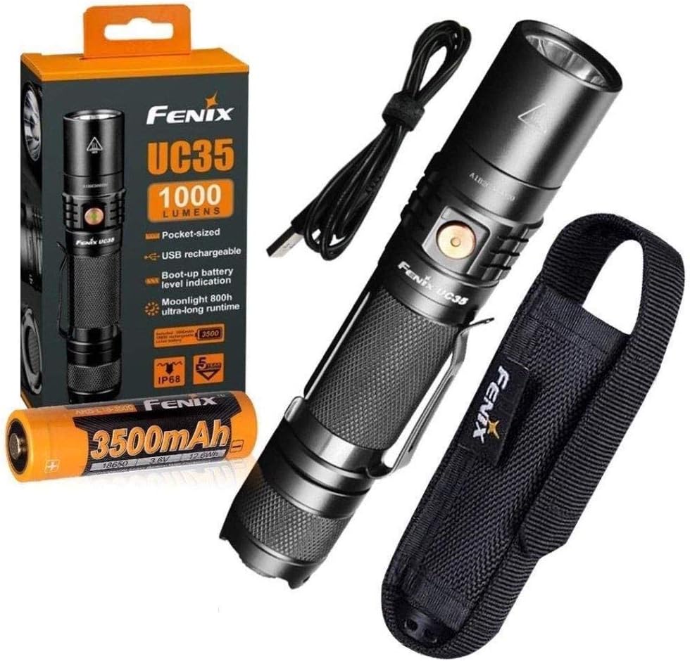 BUNDLE: Fenix UC35 V2.0 2018 Upgrade 1000 Lumens PD35 Rechargeable LED Tactical Flashlight with 3500mAh 18650 Battery, USB Charging Cord and LegionArms sticker