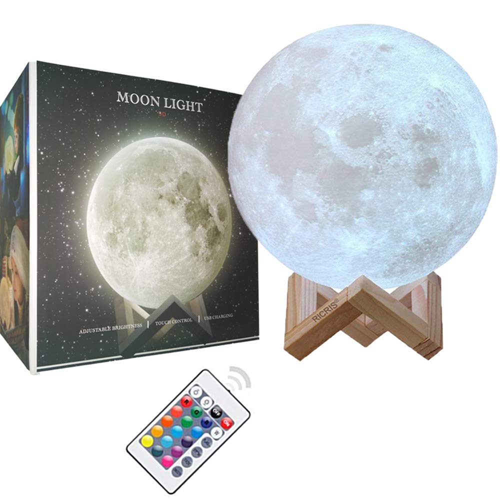 Buy Ricris Moon Lamp Cool 16 Colors 3d Printed Moon Light Lamps Remote Control Mood Lamp Home Decor Night Light With Wood Stand Rechargeable Lunar Moon Soft Light Color Change Moonlight Lamps 5 9in Online