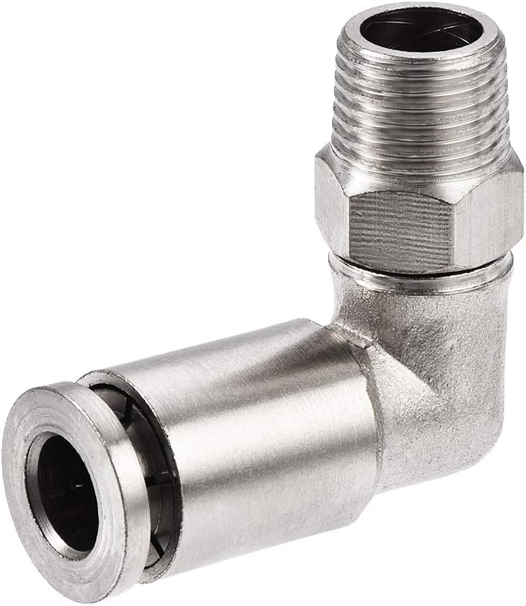 sourcing map Push to Connect Tube Fitting 6mm Tube to 1/8PT Male Elbow L Shape, Copper