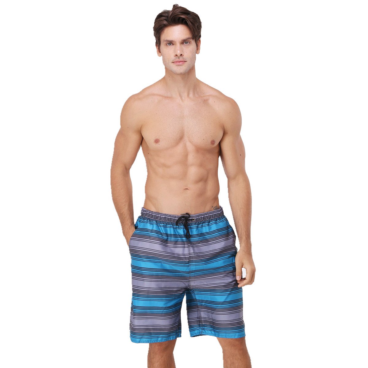 youvimi Men Quick Dry Stripe Swim Trunks Mesh Lining Beach Shorts With Adjustable Pull Cord