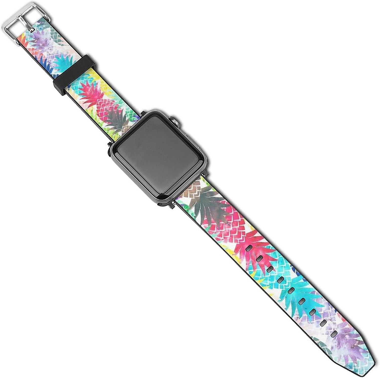 Hawaiian Pineapple Watercolor Apple Watch Bands 38mm 40mm/42mm 44mm, Soft PU Sport Replacement iWatch Bands Compatible for iWatch Series 5/4/3/2/1