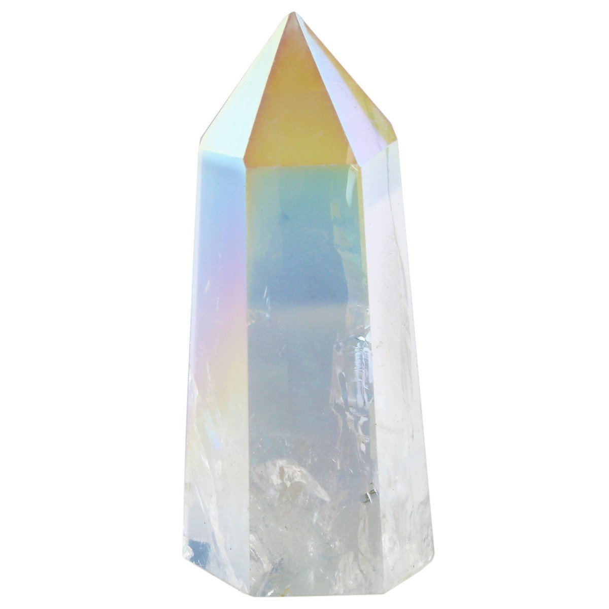 mookaitedecor Healing Crystals Point Wand Tumbled Faceted Prism Reiki Stone Meditation Decor,Titanium Coated Angel Aura