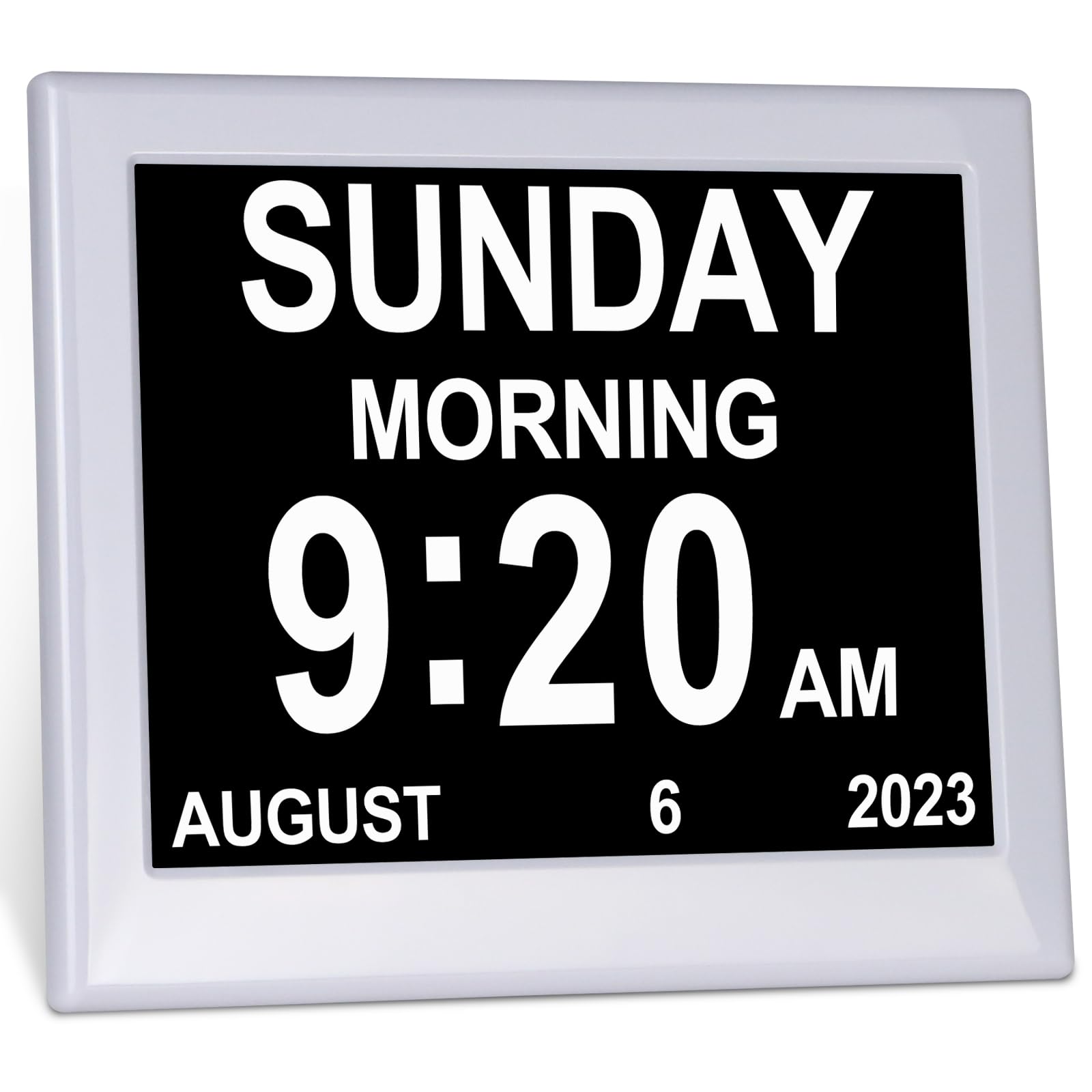 TSITSC Dementia Clock, 8" Day Date Time Calendar for Seniors Elderly Digital Calendar Digital Day Clock with 12 Alarms + Auto-Dimming for Impaired Vision Memory Loss Patients (White)