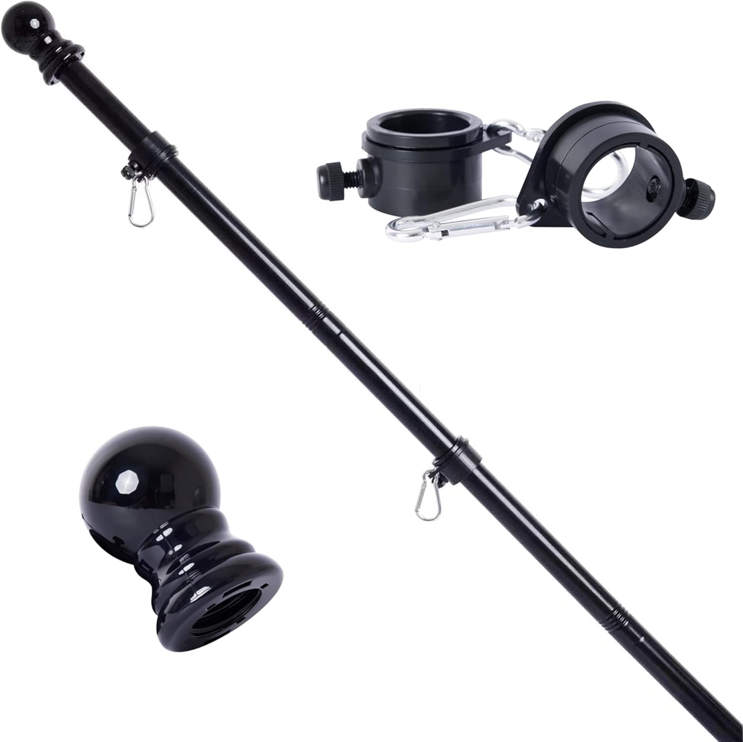 Flagpole Hardware - PPeen Flag Pole Kit for Outside House 6ft Stainless Steel Black Flagpole Wall Mounted Tangle Free American Flagpole for Residential Porch Garden Yard Truck Boat Commercial(only flagpole)