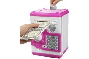 HUSAN Piggy Banks for Kids, Electronic Password Code Money Banks ATM Banks Box Coin Bank for Children Boys and Girls (White/Pink)