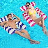 2 Pack Swimming Pool Inflatable Pool Floats Portable Floating Chair Bed for Travel 4-in-1 Pool Hammock with Bottom Mesh 3 Tubes Inflatable Hammock for Adults,