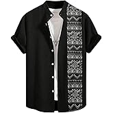 OYOANGLE Men's Casual Short Sleeve Button Down Shirts Hawaiian Beach Summer Shirts