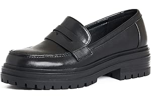 AMINUGAL Womens Comfort Vintage Loafers Platform Chunky Mid-Heel Classic Mary Janes Round Toe Slip-ons Uniform Dress Shoes Brogues Oxfords Shoes for Women