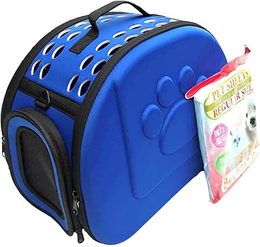 Amazon Kasamy ペット キャリー バッグ 折り たたみ ケース ショルダー 肩 掛 ベルト 付 犬 猫 小動物 用 シーツ ２点セット M ブルー 肉球 Kasamy キャリーバッグ スリング 通販