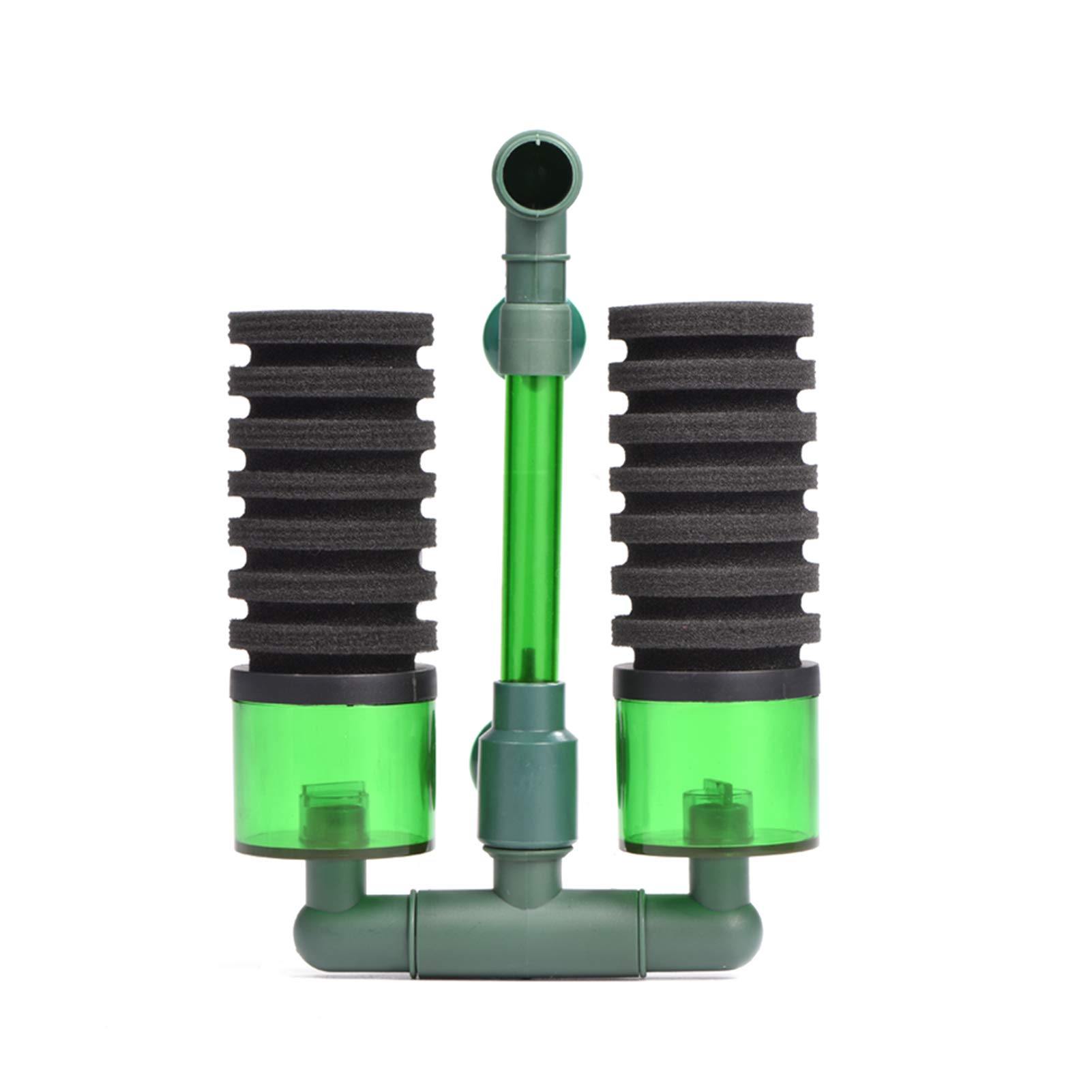KUIDAMOS 2 Types Aquarium Double Head Biochemical Sponge Foam Filter Fish Tank Equipment,Plastic + Sponge,Black + Green(QS-100A/ QS-200A)(QS-200A)