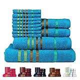 Casa Copenhagen Exotic Cotton 475 GSM 12 Pieces Designer Bath, Hand & Washcloth Towels Gift Set - Teal Sachet